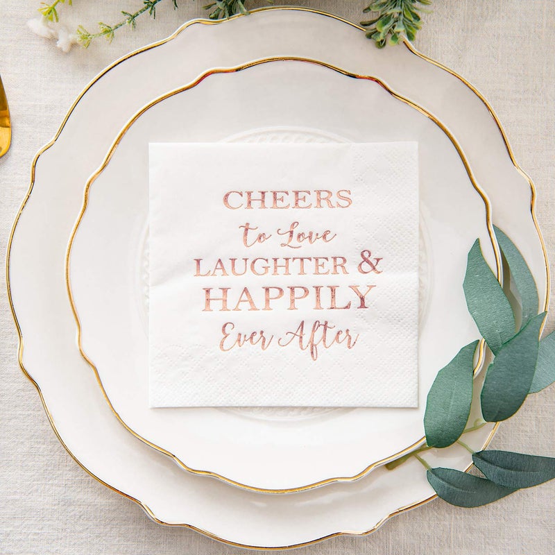 Crisky 50 Count Bridal Shower Napkins Disposable Cocktail Napkins 3-Ply Rose Gold Foil Text Beverage Napkins for Engagement Party Decorations & Wedding Shower - Image 2